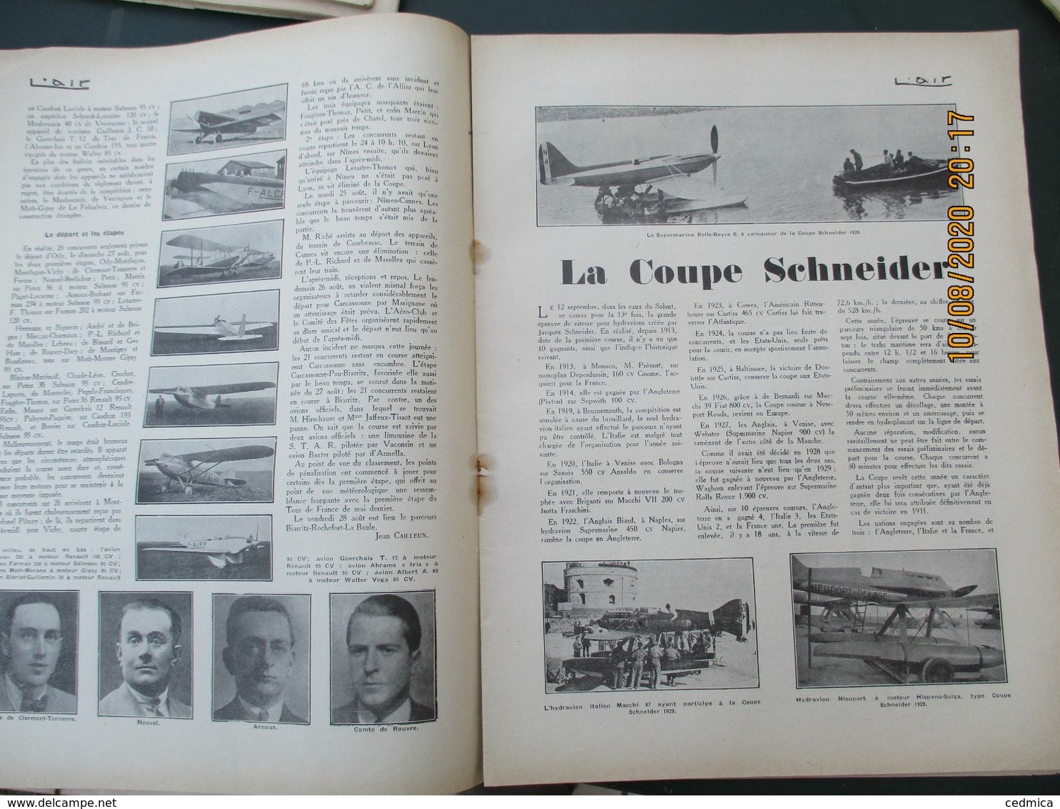 L'AIR REVUE BI.MENSUELLE ORGANE DE L'AVIATION FRANCAISE 1932 VOIR ETAT, MANQUE COUVERTURE