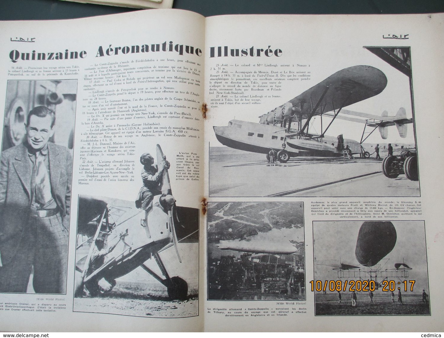 L'AIR REVUE BI.MENSUELLE ORGANE DE L'AVIATION FRANCAISE 1932 VOIR ETAT, MANQUE COUVERTURE