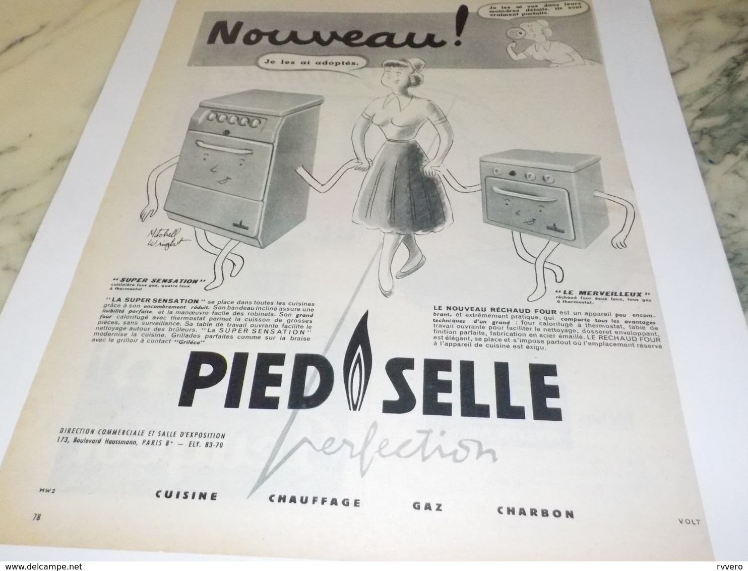 ANCIENNE  PUBLICITE CUISINIERE  PIEDSELLE  1956 - Autres Appareils