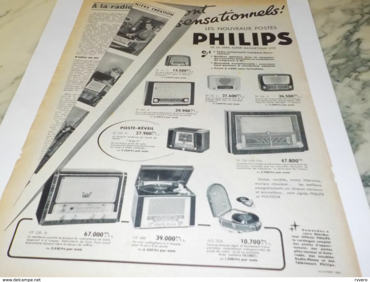 ANCIENNE PUBLICITE RADIO  PHILIPS 1954 - Sonstige & Ohne Zuordnung