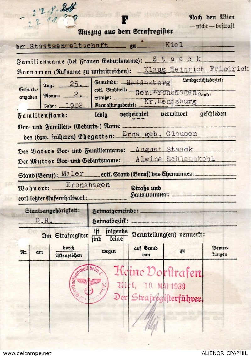 LETTRE DOCUMENT 1939 - POSTEE A KIEL - - Briefe U. Dokumente