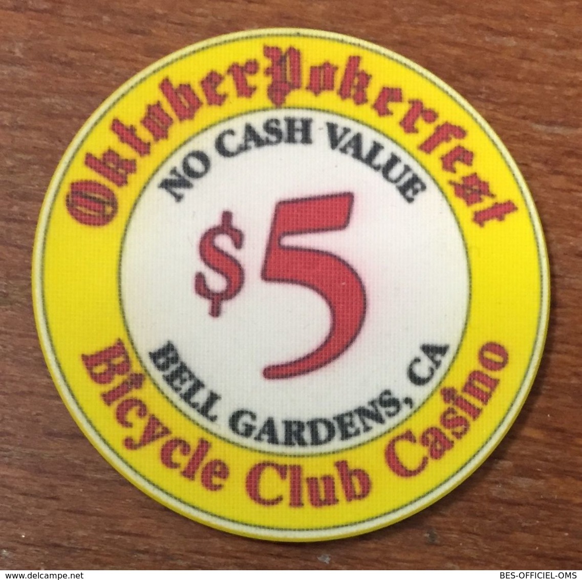 ÉTATS-UNIS USA CALIFORNIE BELL GARDENS BICYCLE CLUB CASINO CHIP $ 5 JETON TOKENS COINS - Casino