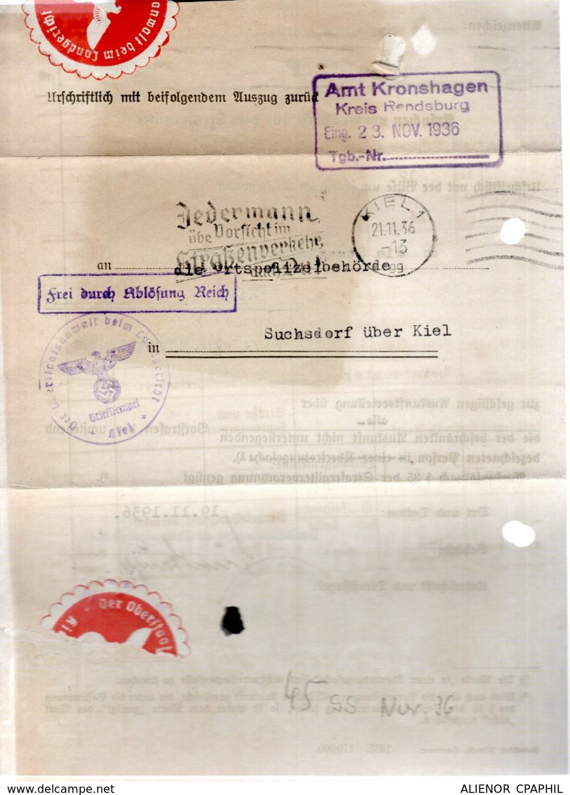 LETTRE DOCUMENT 1936 - POSTEE A KIEL - - Covers & Documents