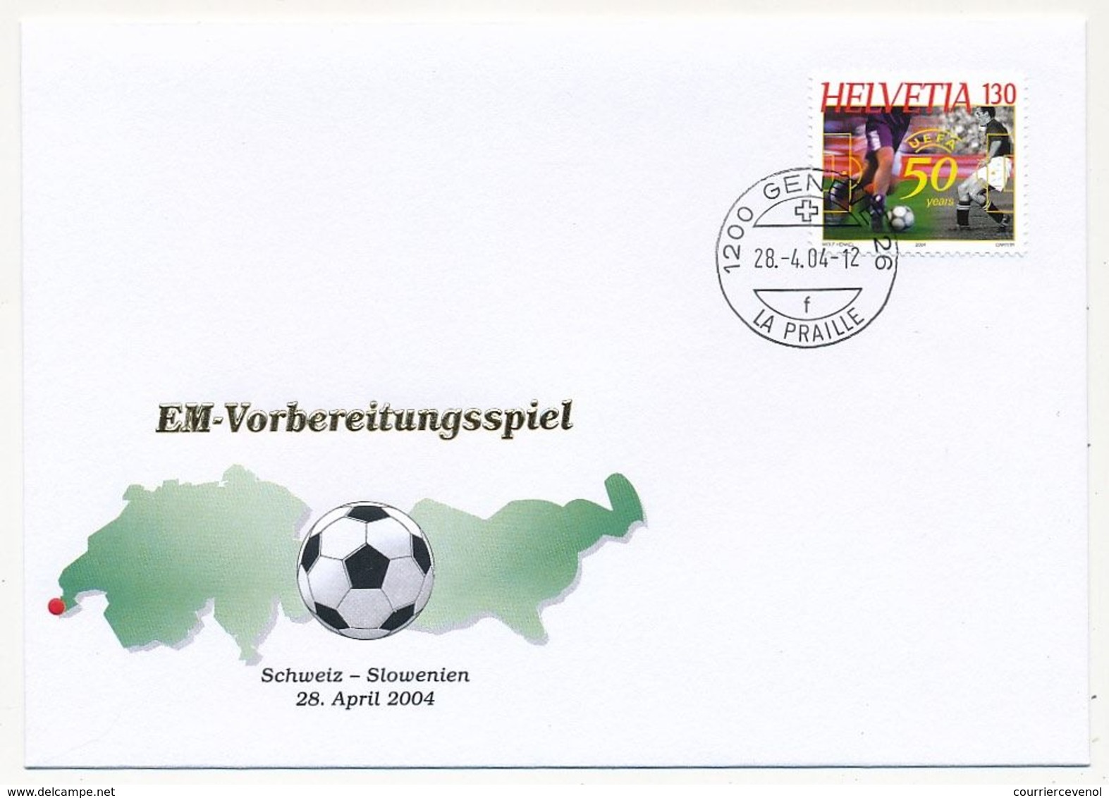 SUISSE - Enveloppe Commémo.  EM Vorbereitungsspiel SUISSE - SLOVENIE / GENEVE - 28/4/2004 - Storia Postale