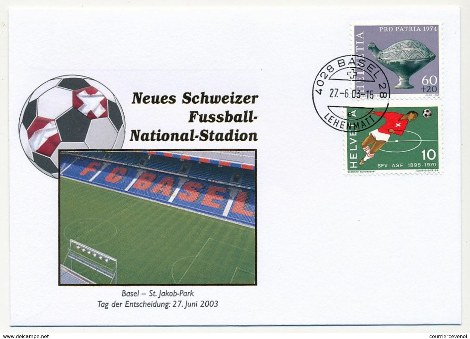 SUISSE - Enveloppe Commémo.  Nouveau Stade De Football Suisse - NATIONAL STADION - Bales St Jakob Park 27/7/2003 - Sonstige & Ohne Zuordnung