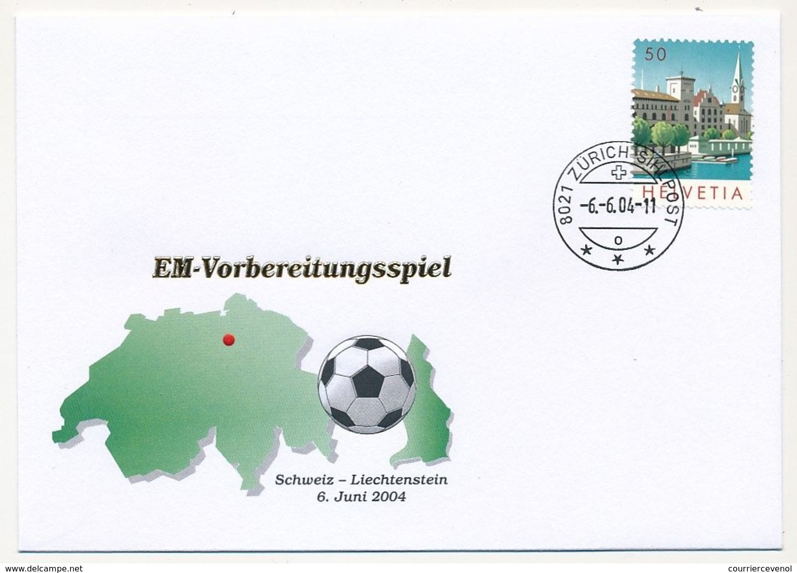 SUISSE - Enveloppe Commémo.  EM Vorbereitungsspiel SUISSE - LIECHTENSTEIN / ZURICH 6/6/2004 - Briefe U. Dokumente