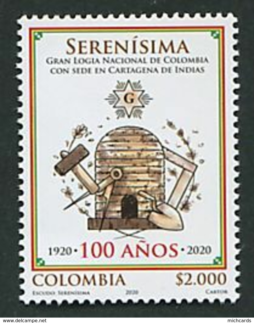 103 COLOMBIE Colombia 2020 - 100 Ans Serenisima (Ruche Bee) Masonic Franc Maconnerie Freemasonery Lodge - Neuf ** (MNH) - Freimaurerei