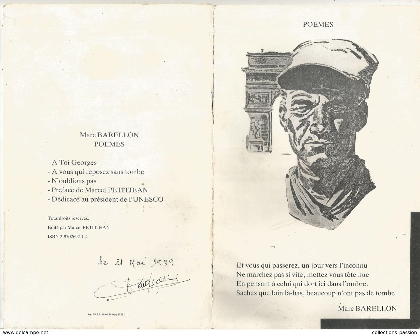 Poemes , Marc BARELLON , Militaria , HO CHI MINH , Dédicacé Marcel PETIJEAN ,légionnaire,9 Pages , Frais Fr 2.75 E - French Authors