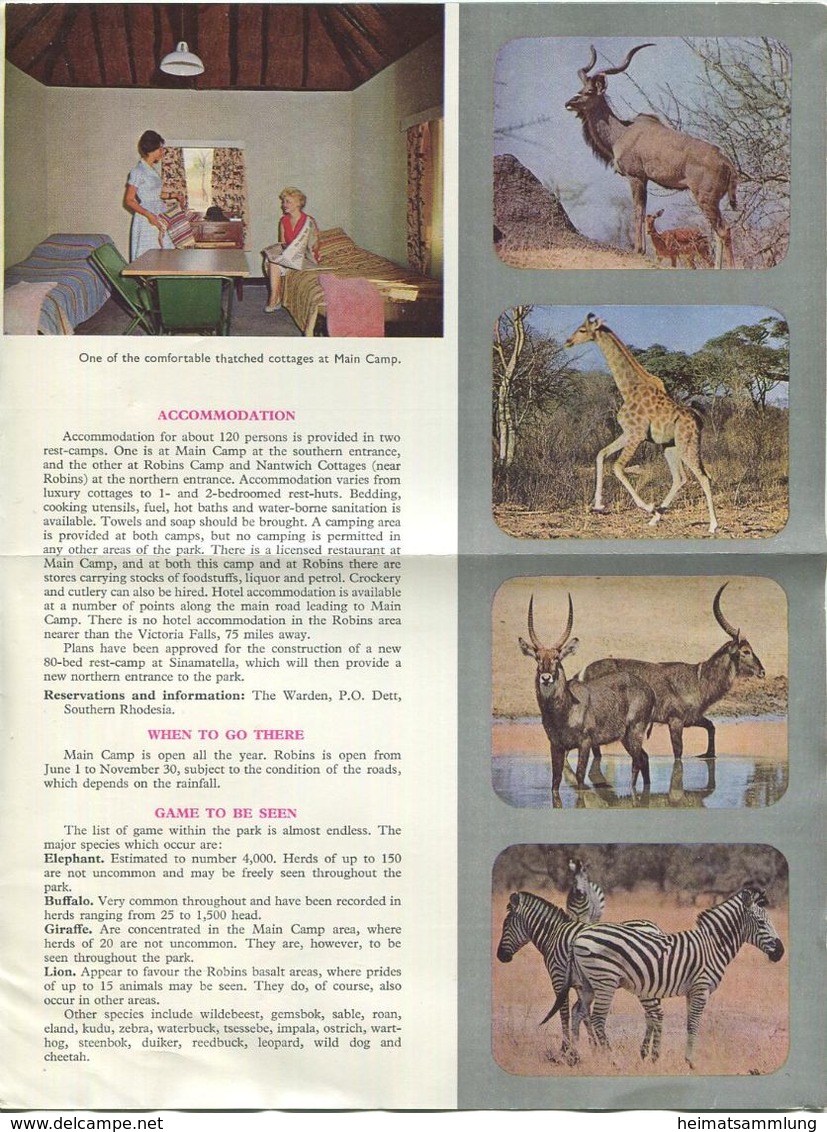 Rhodesien - Wankie National Park 60er Jahre - Famous Rhodesian Game Park - Faltblatt Mit 12 Abbildungen - Beiliegend Pla - Dépliants Turistici