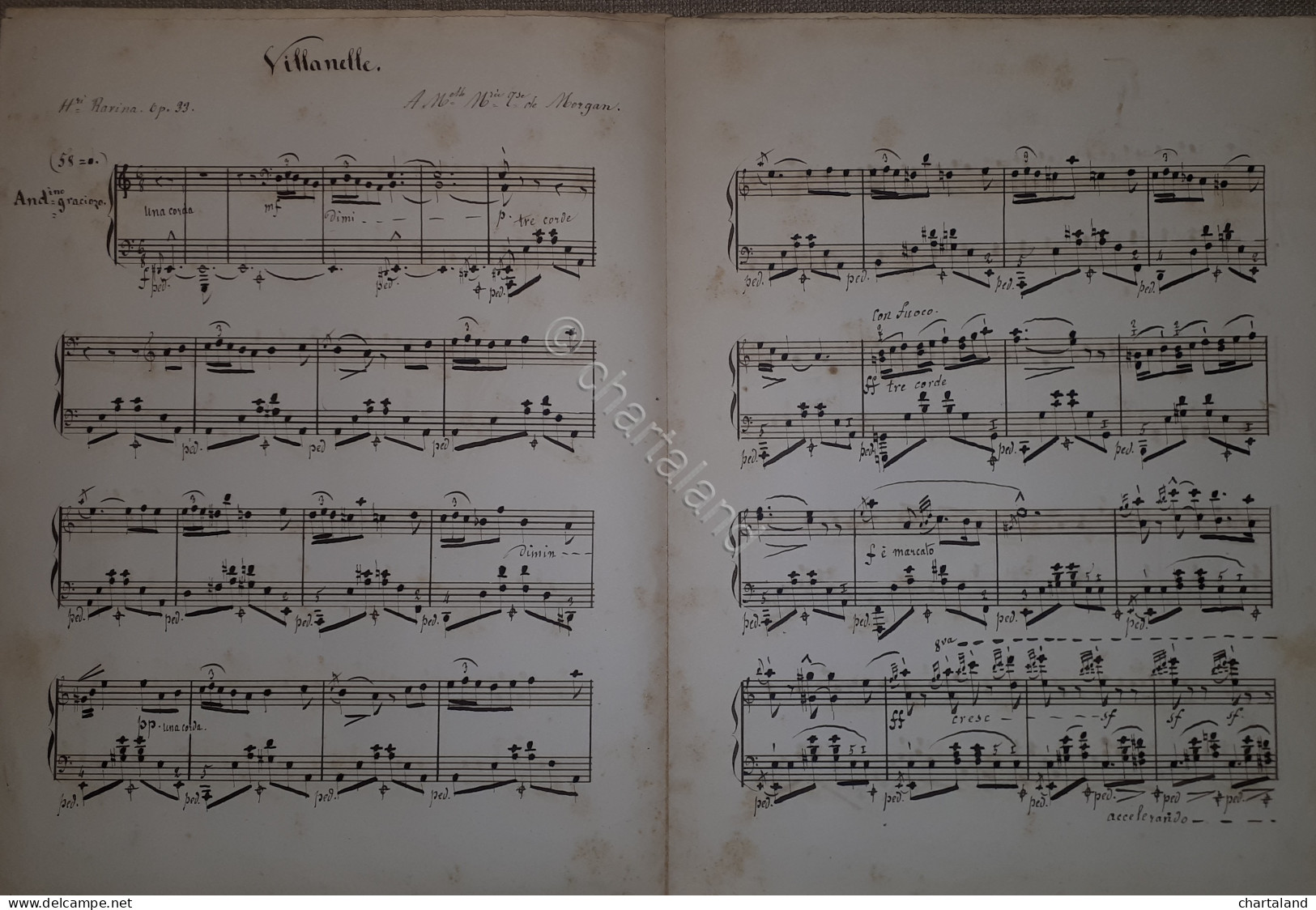 Spartito Manoscritto - Villanelle Pour Piano Par H. Ravina - Secolo XIX - Unclassified