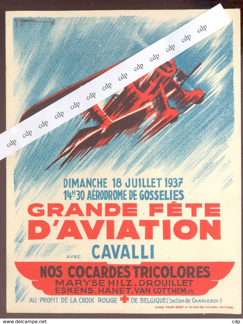 RARE  GOSSELIES Aviation  1937  Affichette - Manifesti