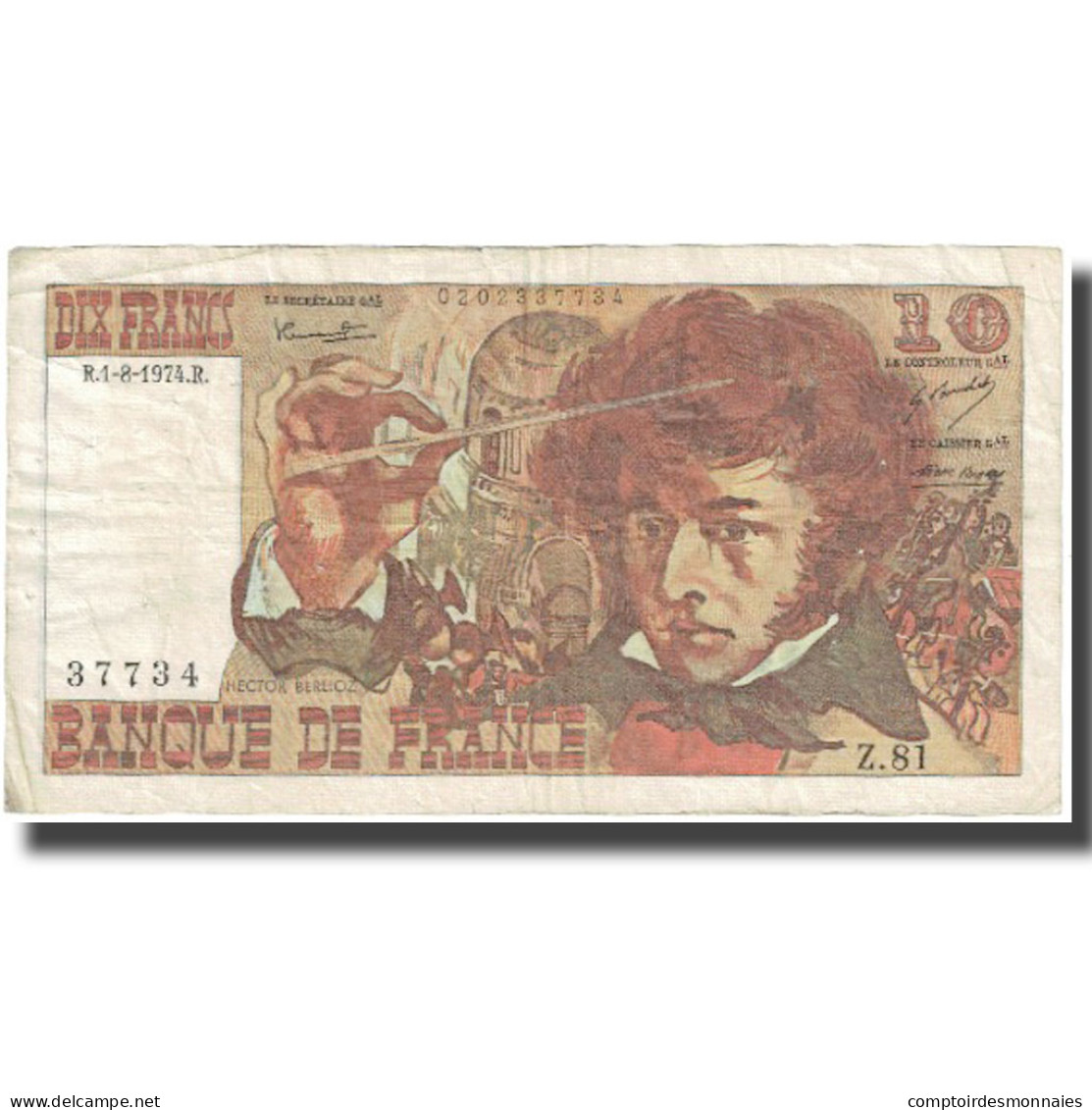 France, 10 Francs, Berlioz, 1974, 1974-08-01, TB, Fayette:63.6, KM:150a - 10 F 1972-1978 ''Berlioz''