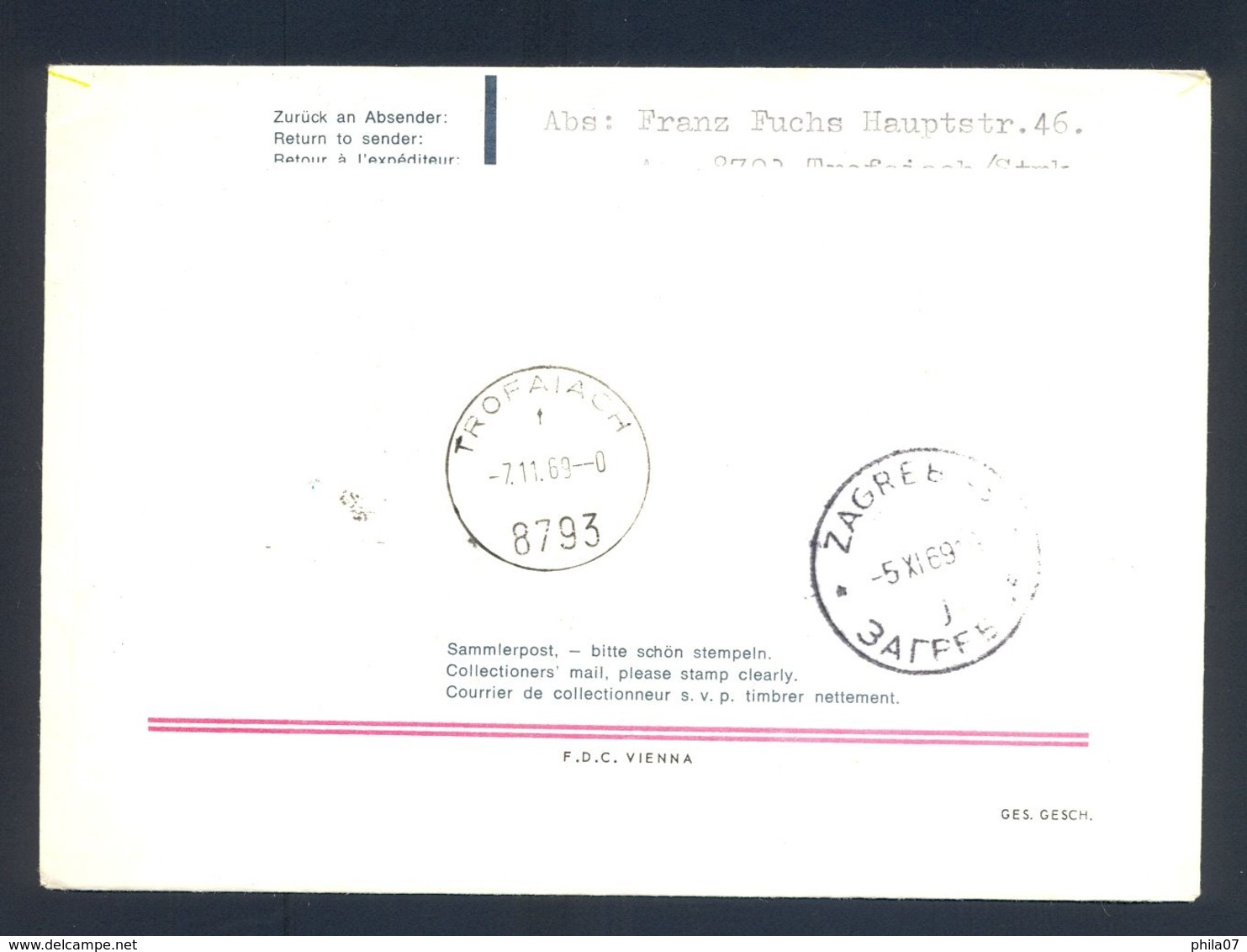 AUSTRIA 1969 - Illustrated Cover With First Flight Cancel Wien-Zagreb. Cover Sent From Wien To Zagreb. - First Flight Covers