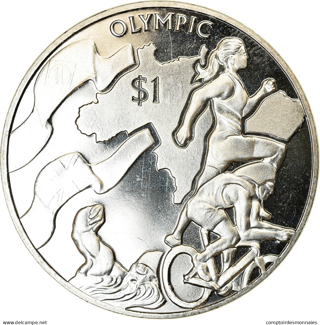 Monnaie, BRITISH VIRGIN ISLANDS, Dollar, 2016, Franklin Mint, Triathlon, SPL - Britse Maagdeneilanden