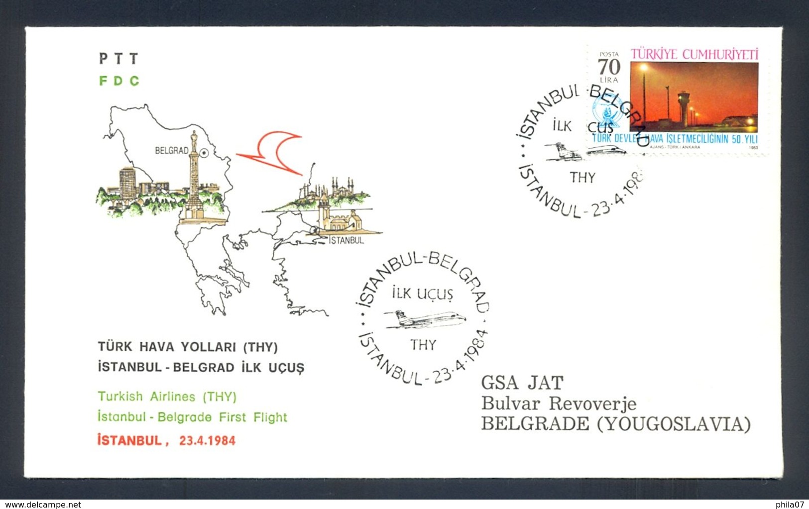 TURKEY 1984 - Illustrated Cover With First Flight Cancel Istanbul-Belgrad. - Andere & Zonder Classificatie