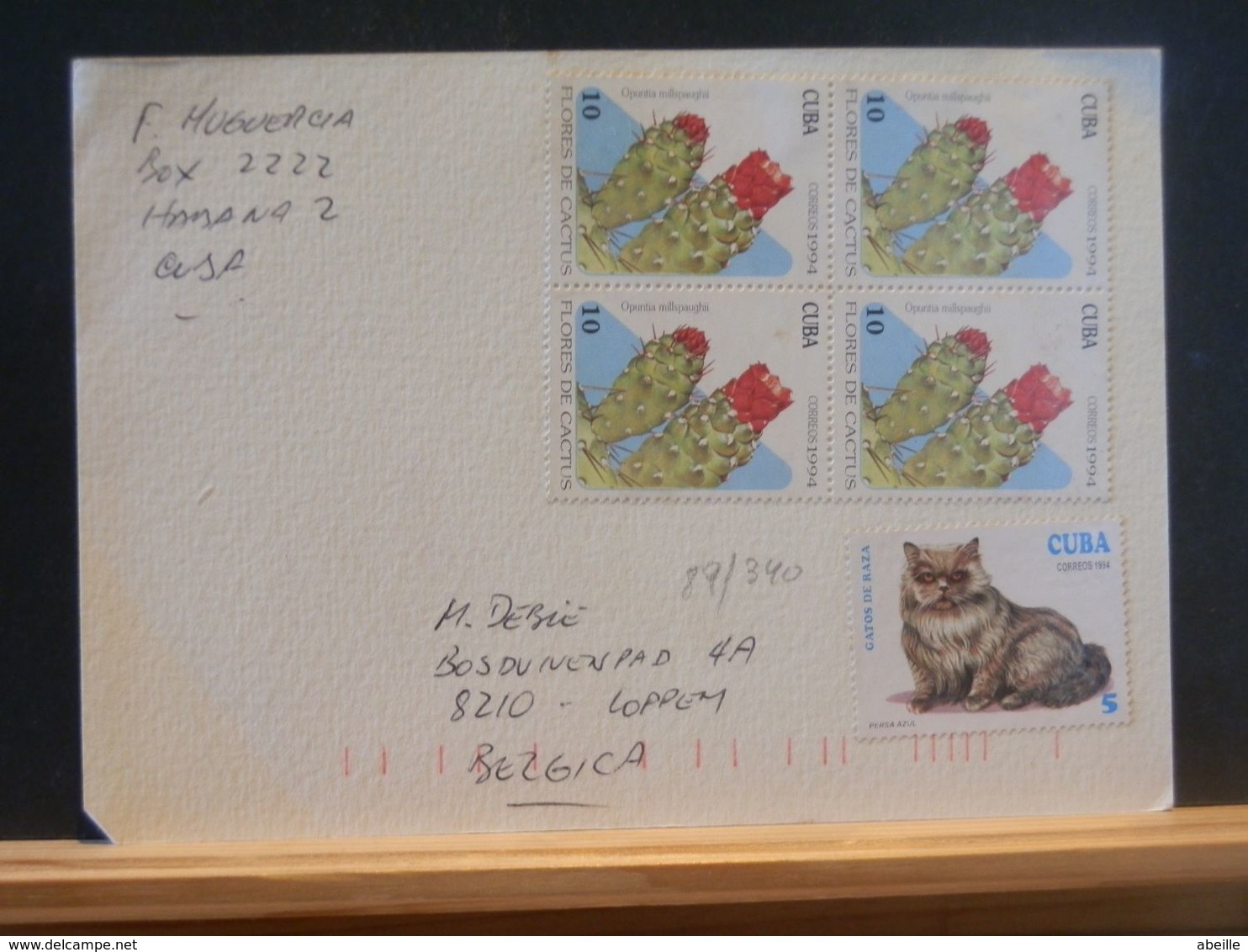 89/340 CP CUBA TO  BELG.  1996 - Lettres & Documents