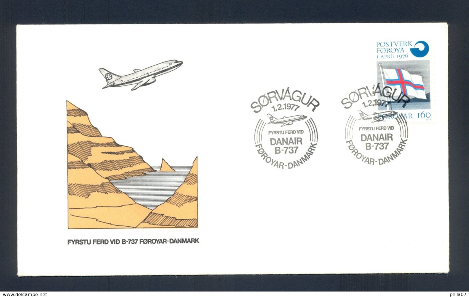 FOROYAR-DENMARK 1977 - FDC - Commemorative First Flight Cancel On Air Mail Cover Foroyar-Danmark, DANAIR B-737. - Féroé (Iles)