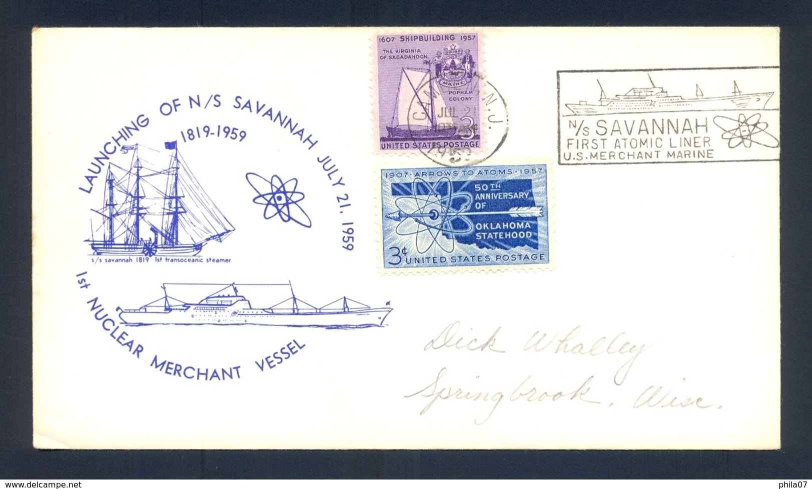 USA 1959 - Nice Illustrated Cover With Nice N/S Savannah Ship Cancel - Other & Unclassified