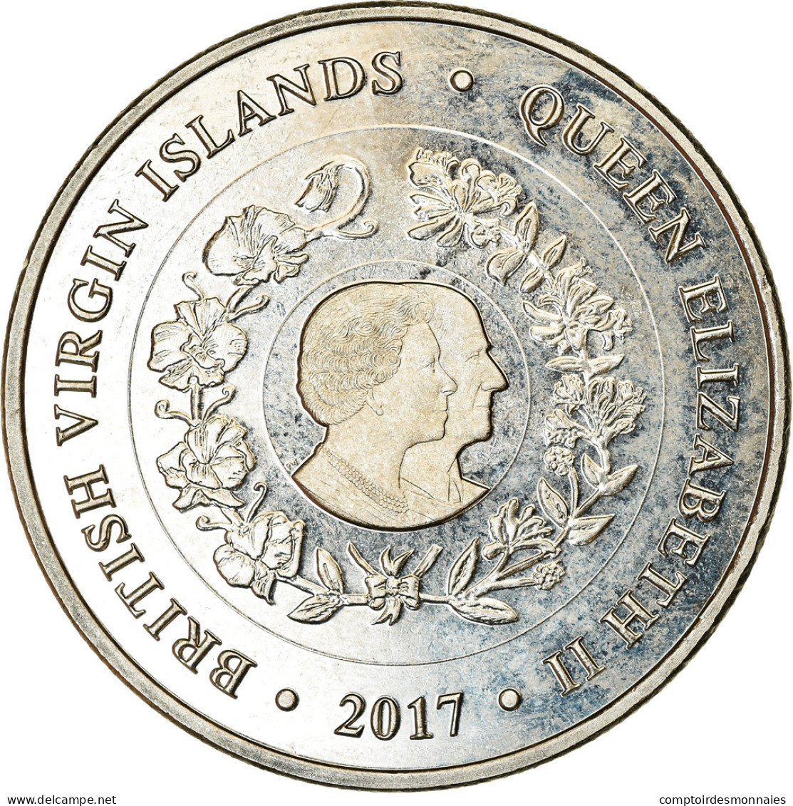 Monnaie, BRITISH VIRGIN ISLANDS, Dollar, 2017, Franklin Mint, Reine Elizabeth - - Jungferninseln, Britische