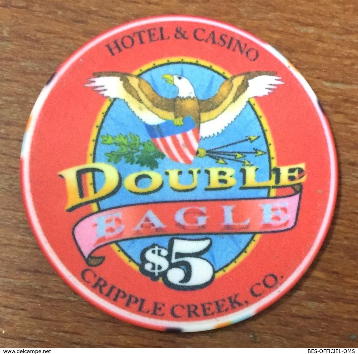 USA COLORADO CRIPPLE CREEK DOUBLE EAGLE CASINO CHIP $ 5 JETON TOKEN COIN - Casino