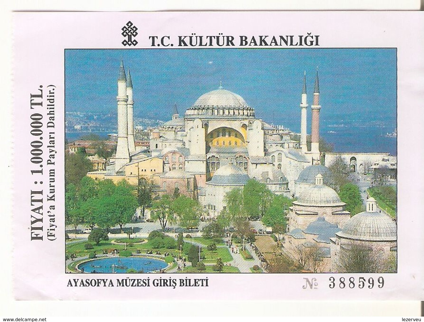 TICKET ENTREE MUSEE SAINTE SOPHIE ISTAMBUL AYASOFIA MUZESI TURQUIE  1998 - Tickets D'entrée