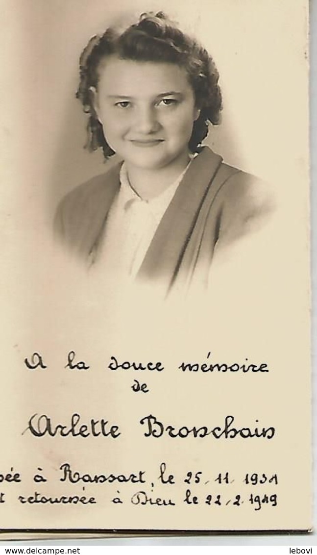 Souvenir Mortuaire BRONCHAIN Arlette (1931-1949) Née à RANSART - Santini