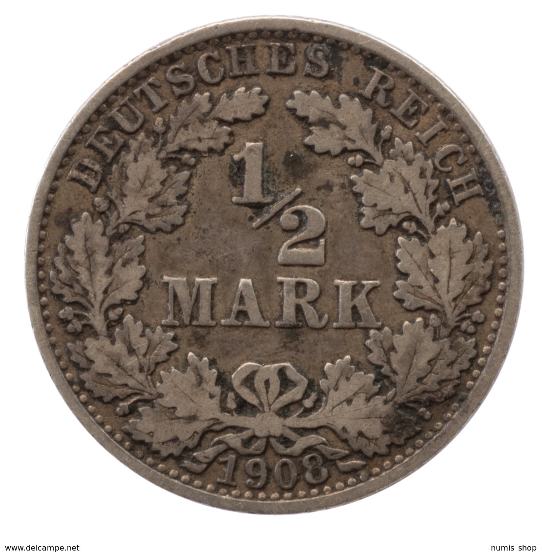 GERMANY - EMPIRE - 1/2 Mark - 1908 - A - Berlin - Silver - #DE014 - 1/2 Mark