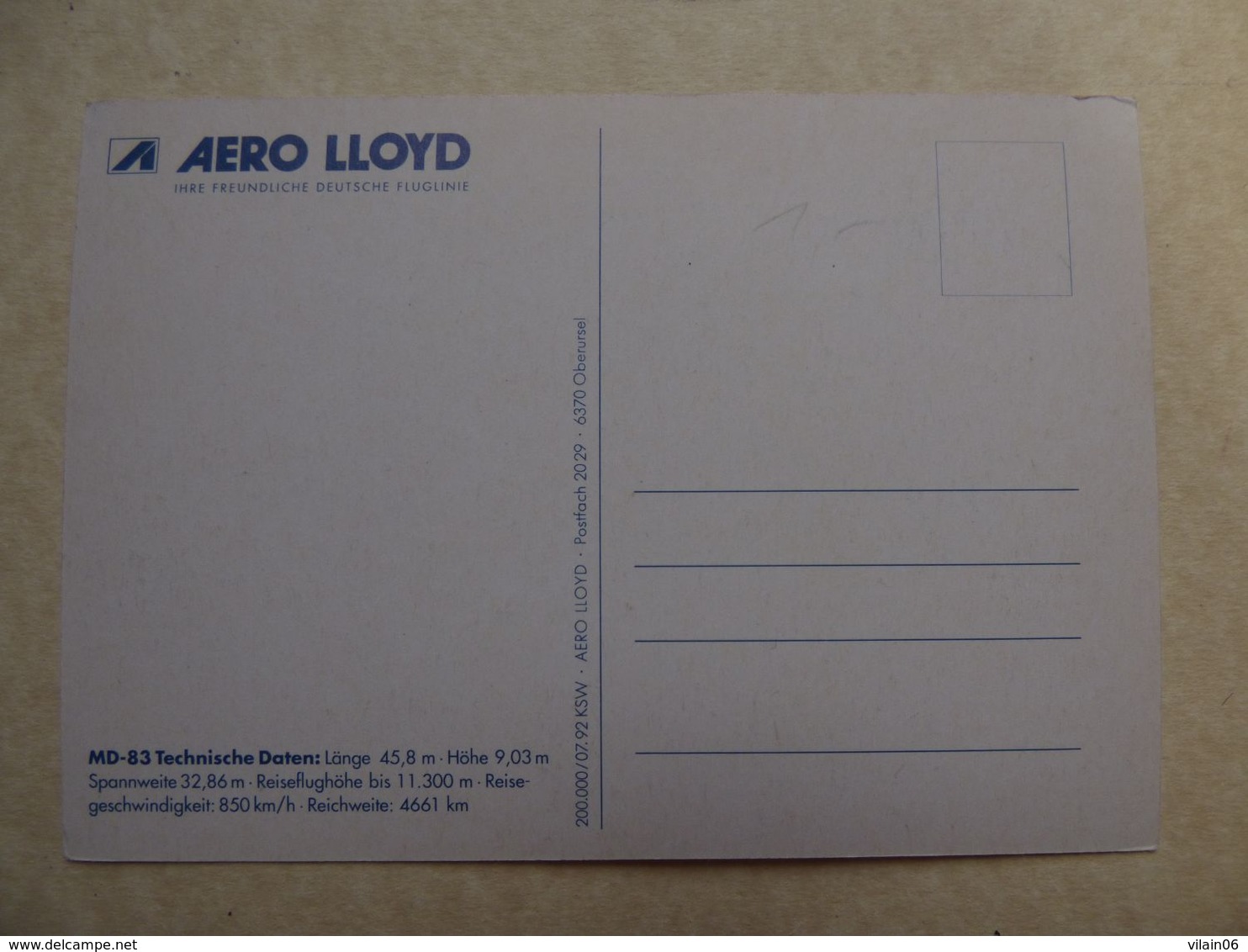 AERO LLOYD   MD-83    AIRLINE ISSUE / CARTE COMPAGNIE - 1946-....: Ere Moderne