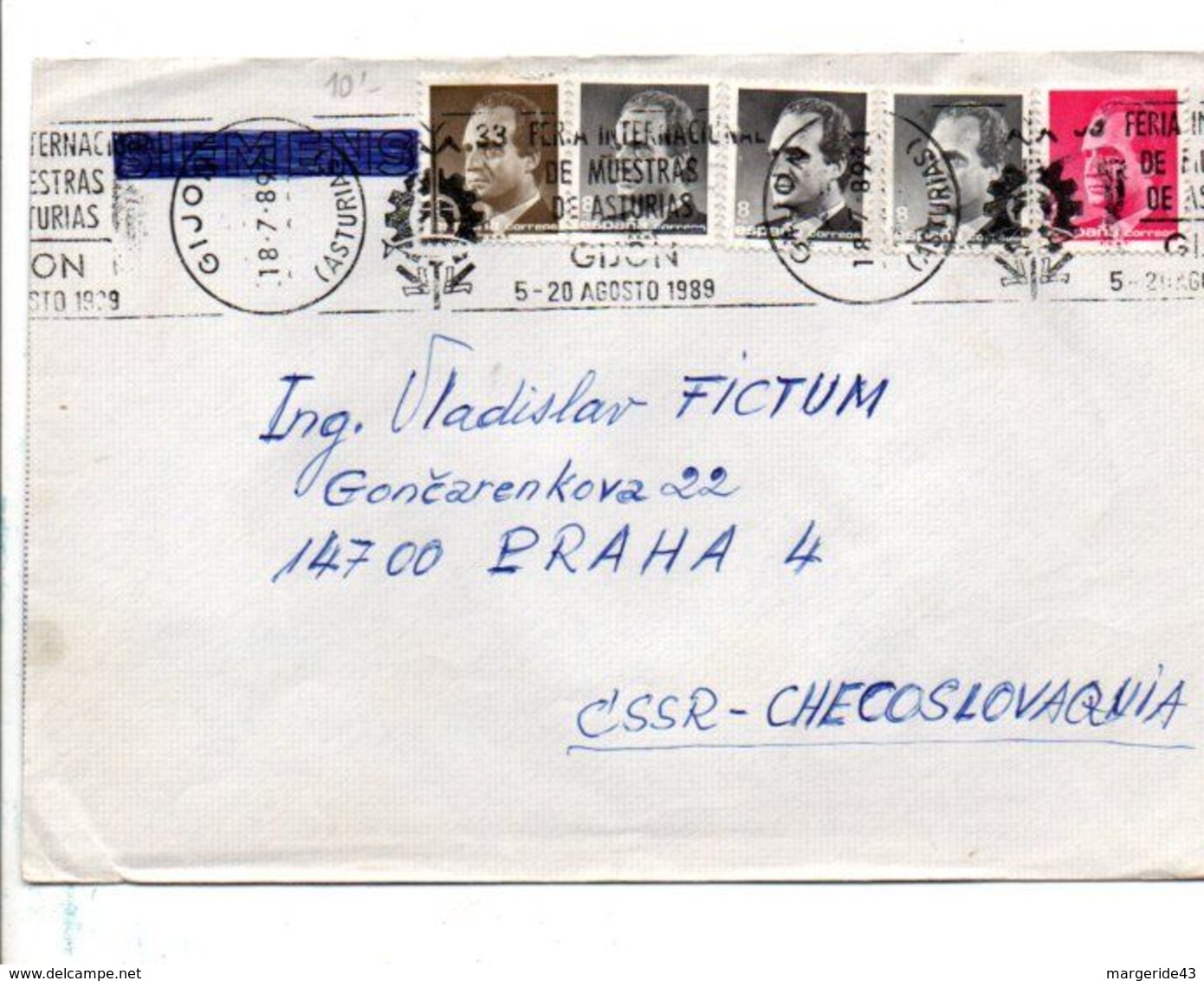 ESPAGNE AFFRANCHISSEMENT COMPOSE SUR LETTRE POUR LA TCHECOSLOVAQUIE 1989 - Cartas & Documentos