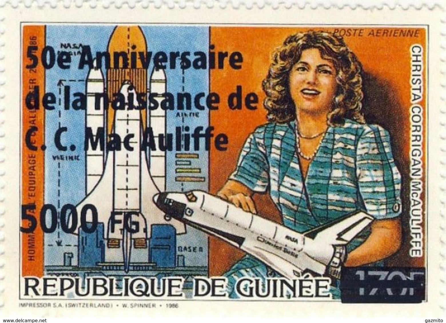 Guinea 2008, Space, 50th Birth C.C. Mac Auliffe,  Spaceshuttle, Overprinted 1val - Guinée (1958-...)