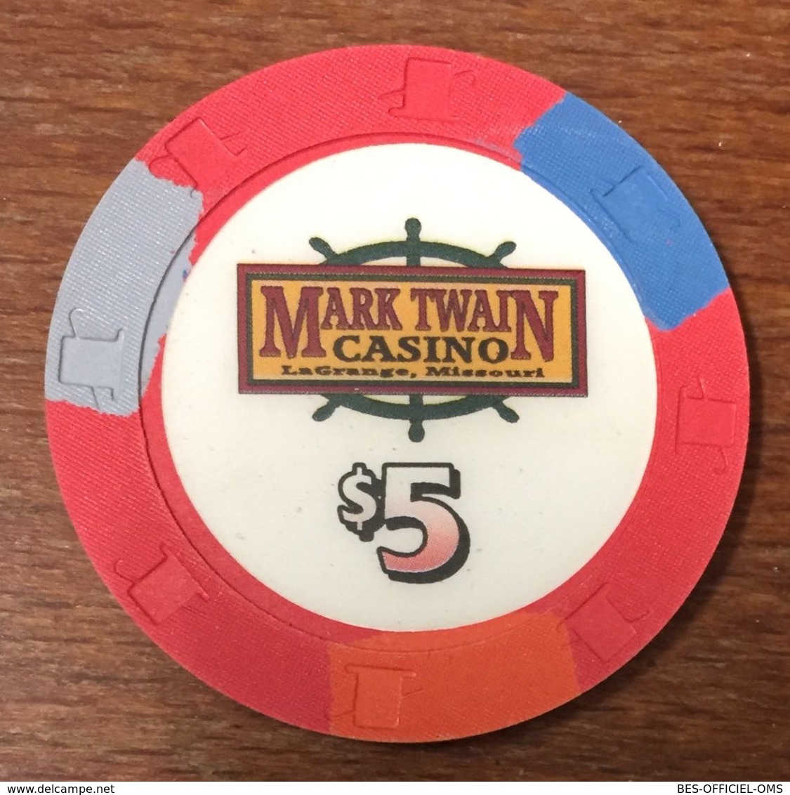 USA MISSOURI LAGRANGE MARK TWAIN CASINO CHIP $ 5 JETON TOKENS COINS - Casino