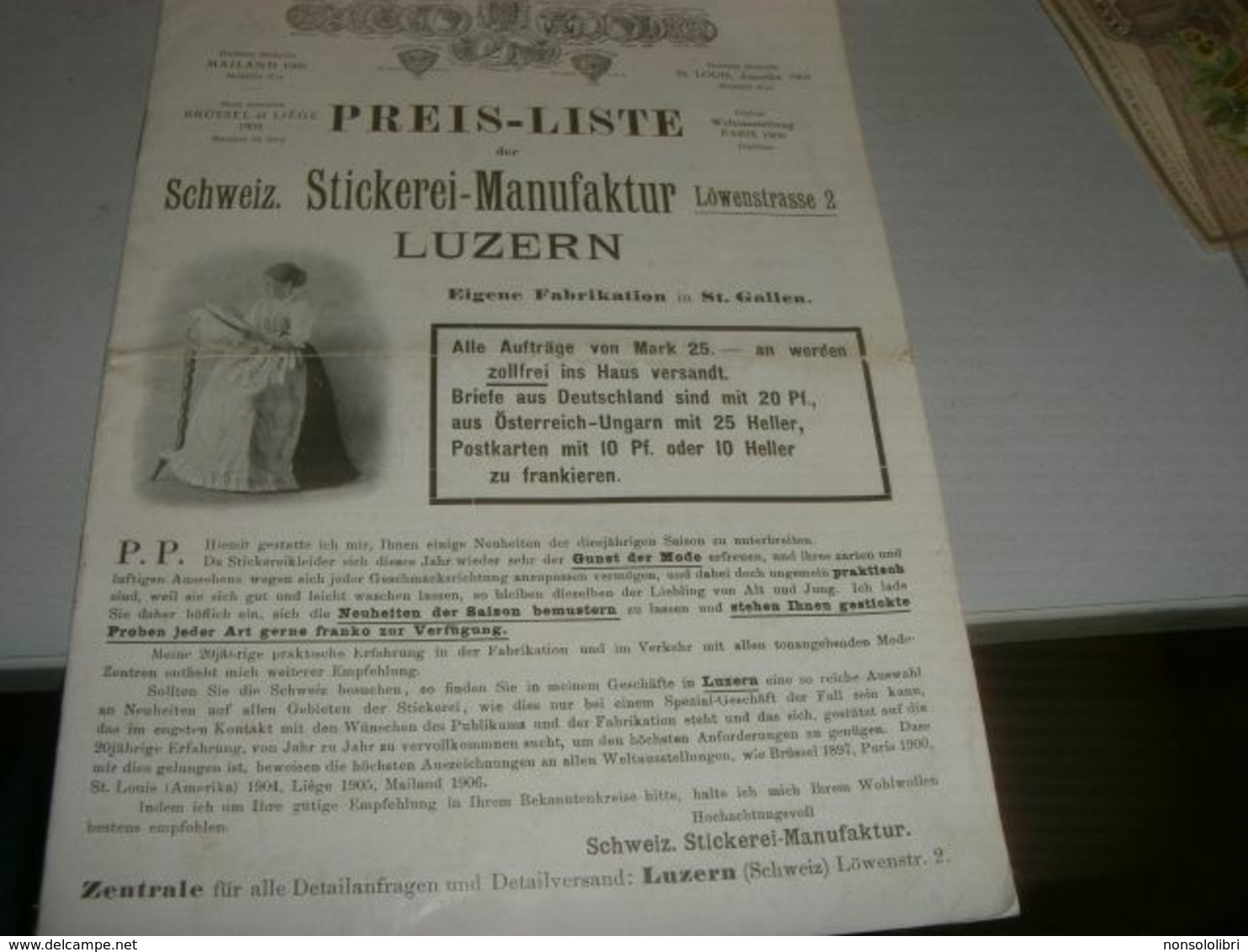 CATALOGO PREIS -LISTE SCHWEIZ STICKEREI MANUFAKTUR LUZERN PRIMI DEL 900 - Catálogos