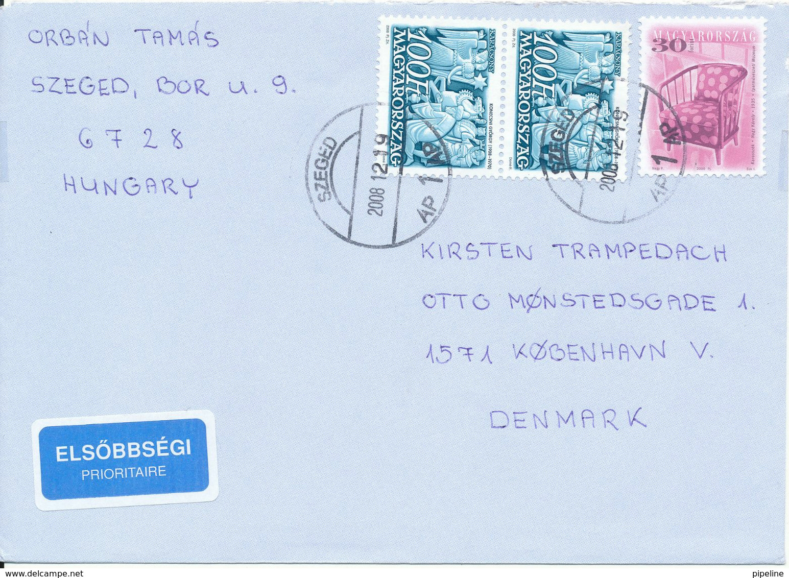 Hungary Cover Sent Air Mail To Denmark 19-12-2008 - Brieven En Documenten