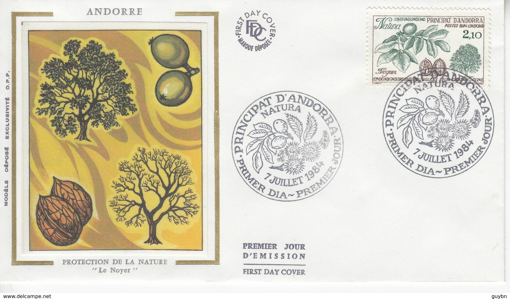 " Andorre Andorra Y.T 332 Noyer, Arbre, Noix, Protection Nature .. Fdc .. Enveloppe Premier Jour Sur Soie ..7/7/1984 - Bäume