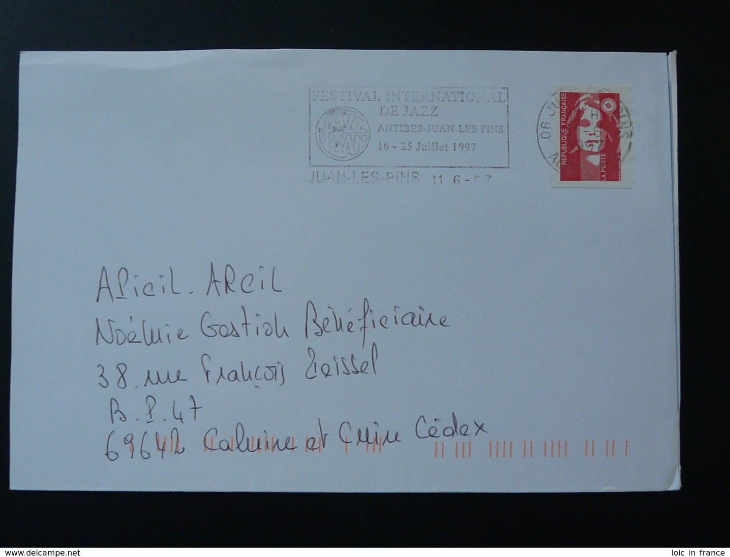 06 Alpes Maritimes Juan Les Pins Festival Jazz 1997 - Flamme Sur Lettre Postmark On Cover - Music