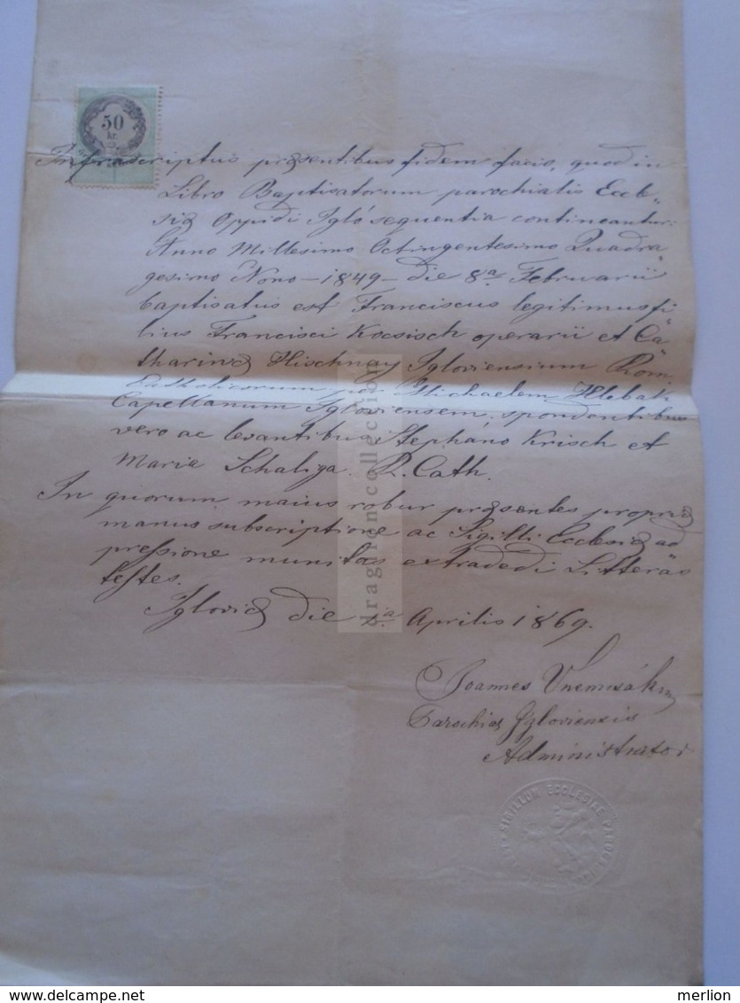 ZA297.14  Old Document  Igló  Spišská Nová Ves - Slovakia - Franciscus Kocsisch -Catharina Hischnay 1869 - Engagement