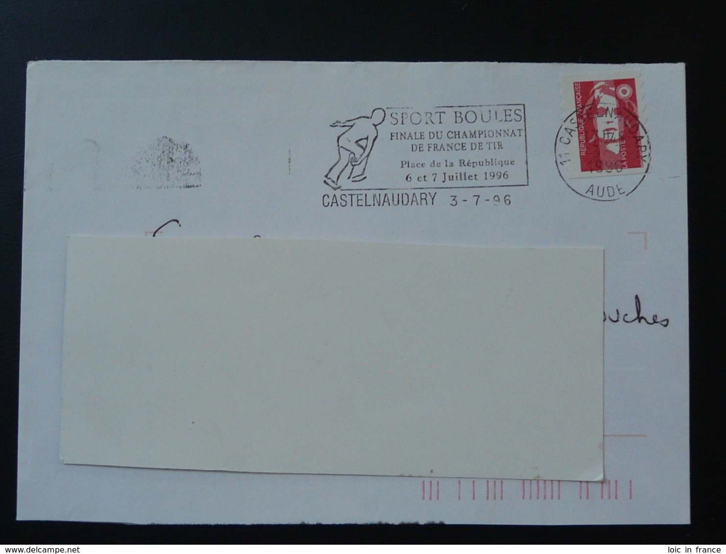 11 Aude Castelnaudary Championnat De France Petanque 1996 (ex 1) - Flamme Sur Lettre Postmark On Cover - Petanque