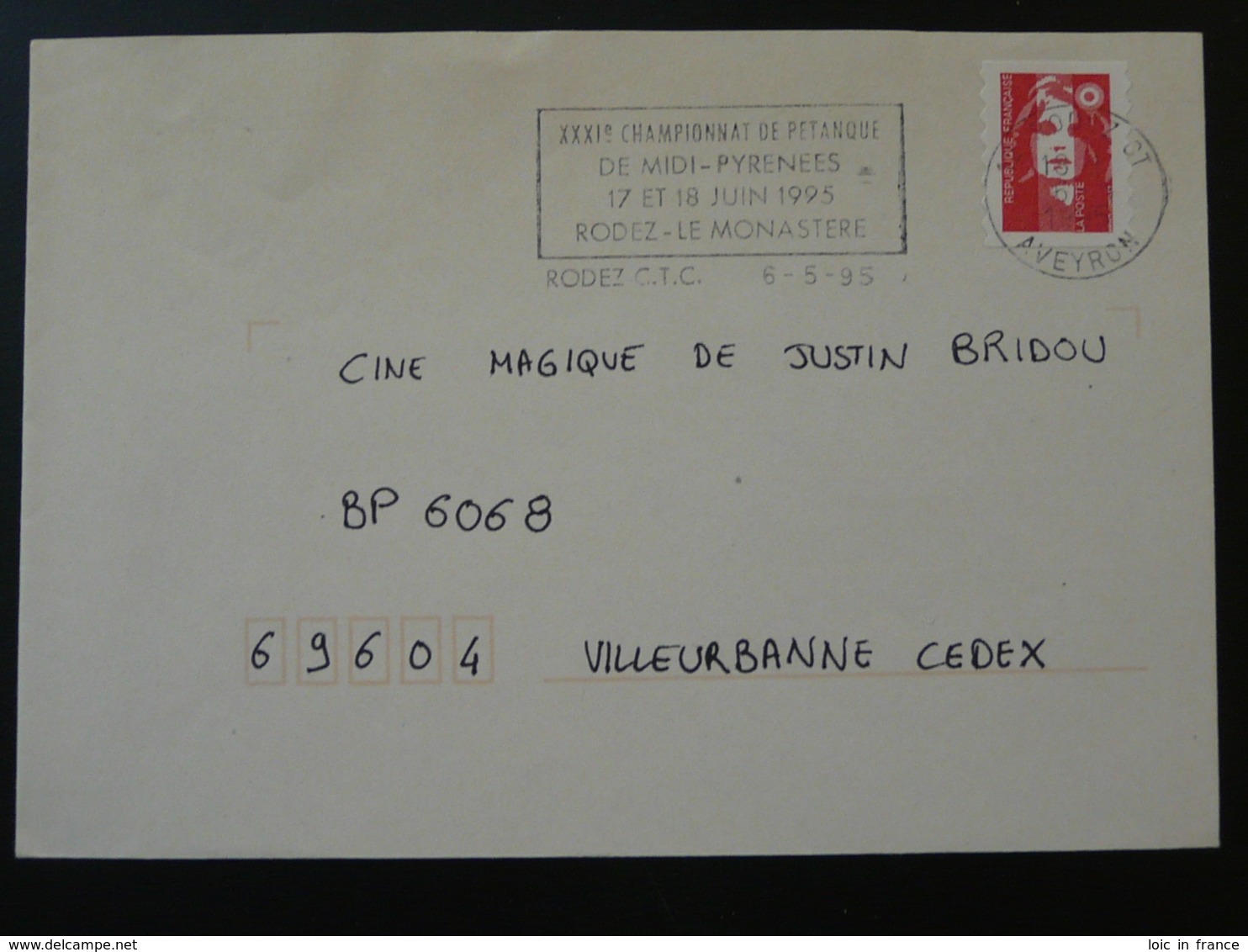 12 Aveyron Rodez Championnat De Petanque 1995 - Flamme Sur Lettre Postmark On Cover - Boule/Pétanque