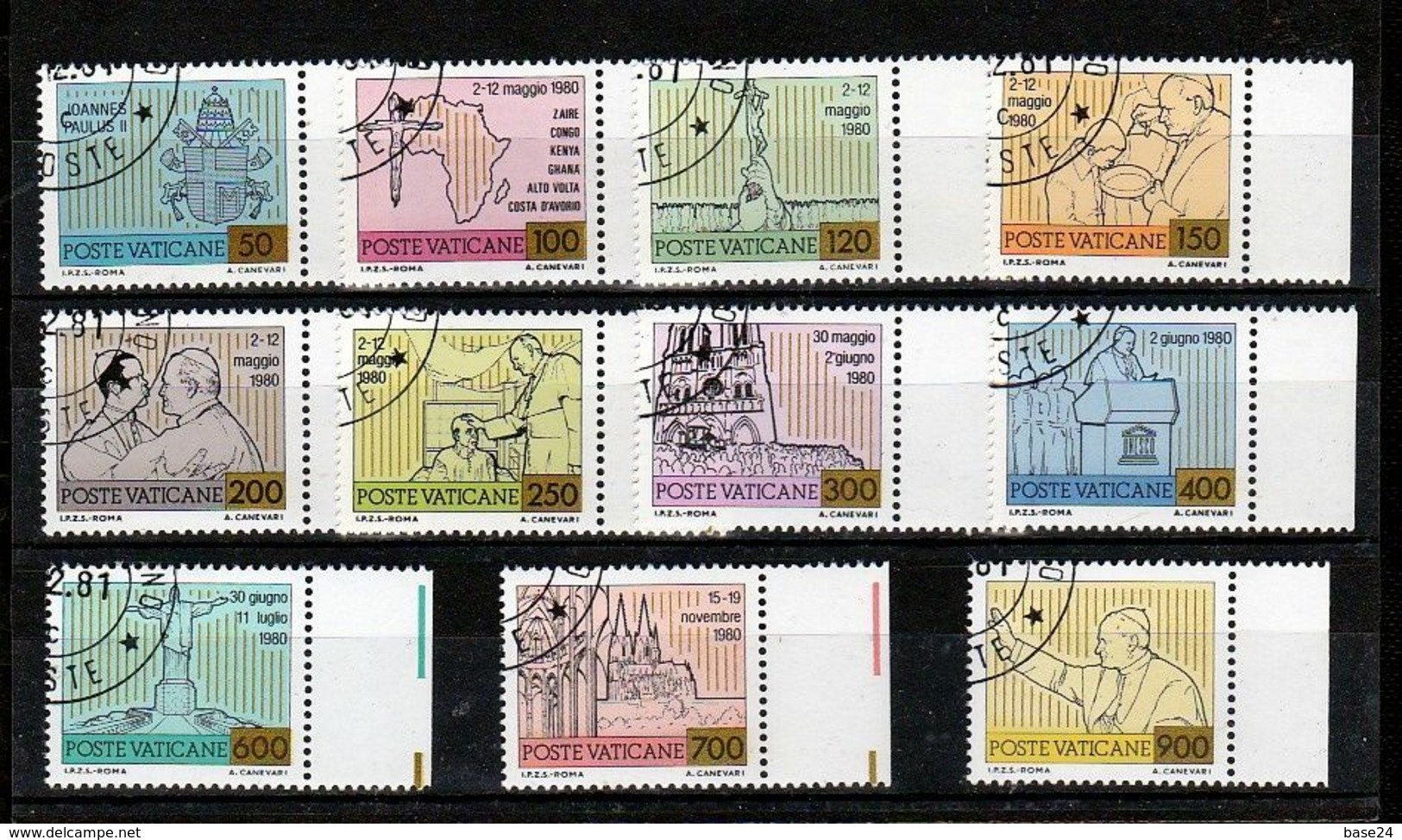 1981 Vaticano Vatican VIAGGI DEL PAPA WOJTYLA  JOURNEYS OF POPE JOHN PAUL II Serie Di 11v. USATA • USED With Gum - Used Stamps