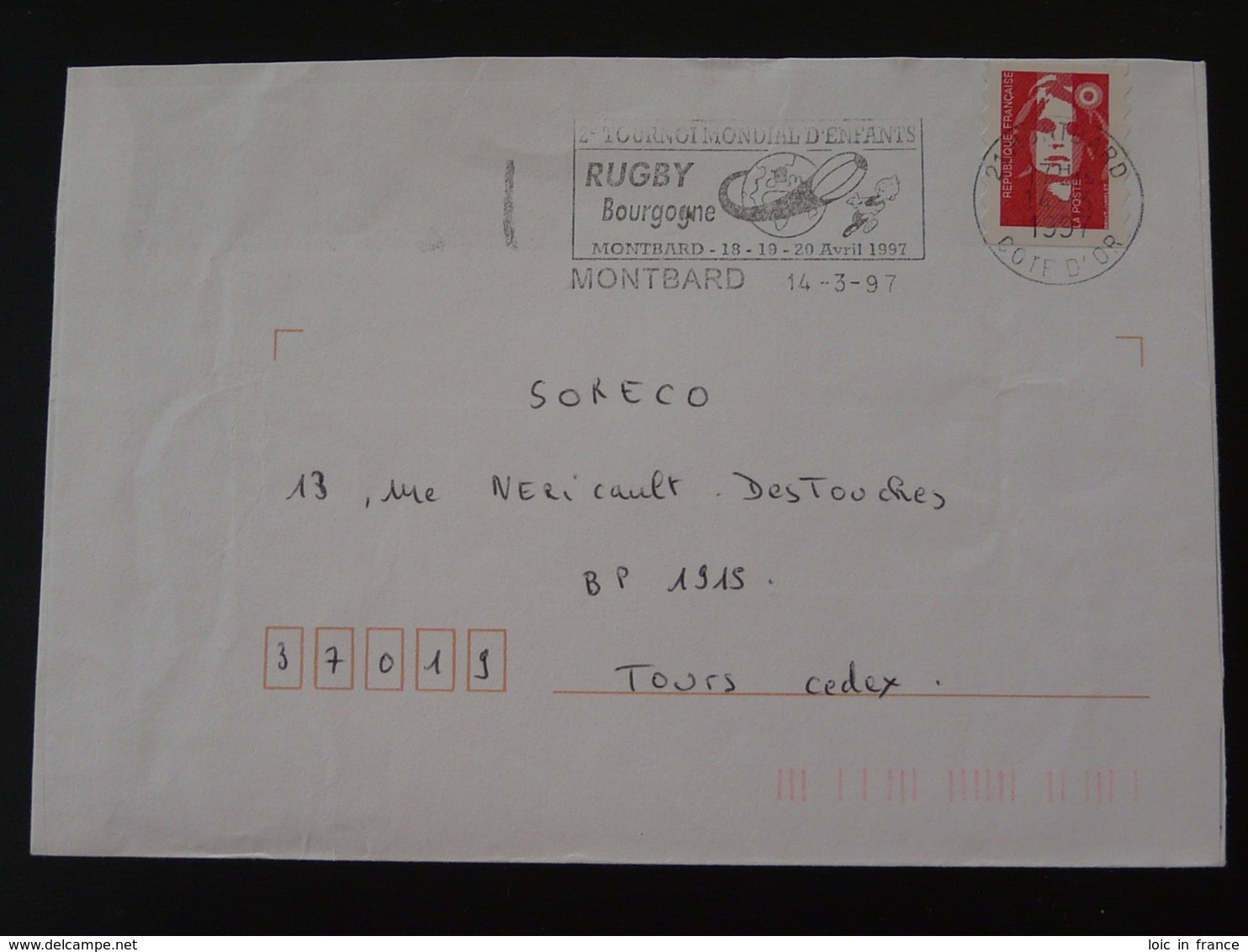 21 Cote D'Or Montbard Tournoi Rugby 1997 - Flamme Sur Lettre Postmark On Cover - Rugby