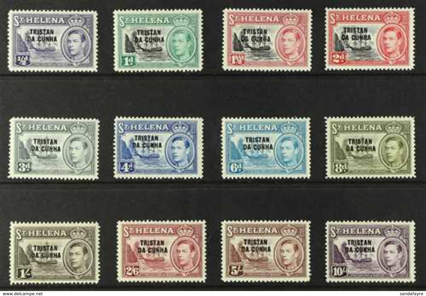 1952  St Helena Overprinted KGVI Definitives Complete Set, SG 1/12, Never Hinged Mint. (12 Stamps) For More Images, Plea - Tristan Da Cunha