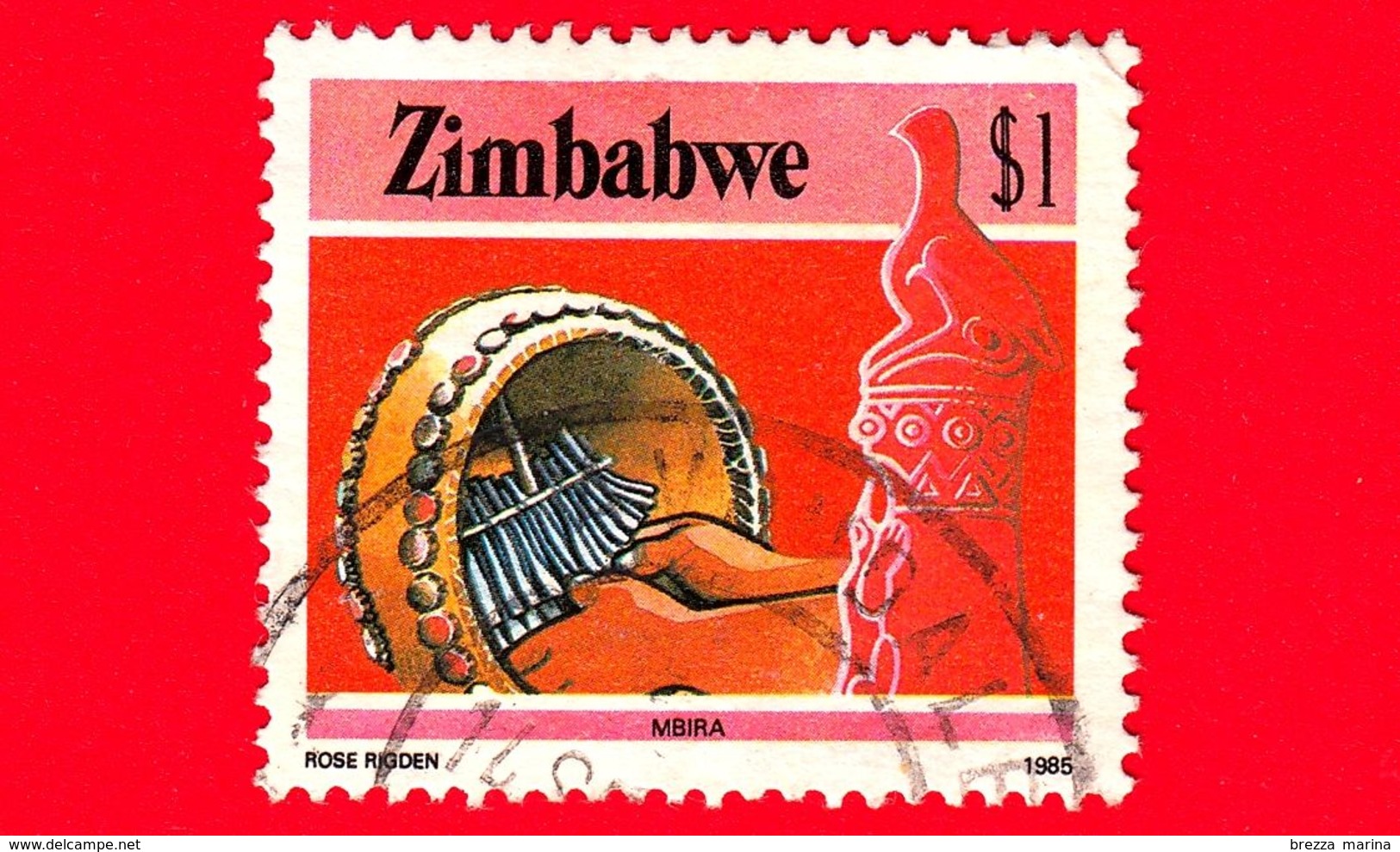 ZIMBABWE - Usato - 1985 - Cultura, Tecnologia Ed Economia - Strumenti Musicali - Mbira - $ 1 - Zimbabwe (1980-...)