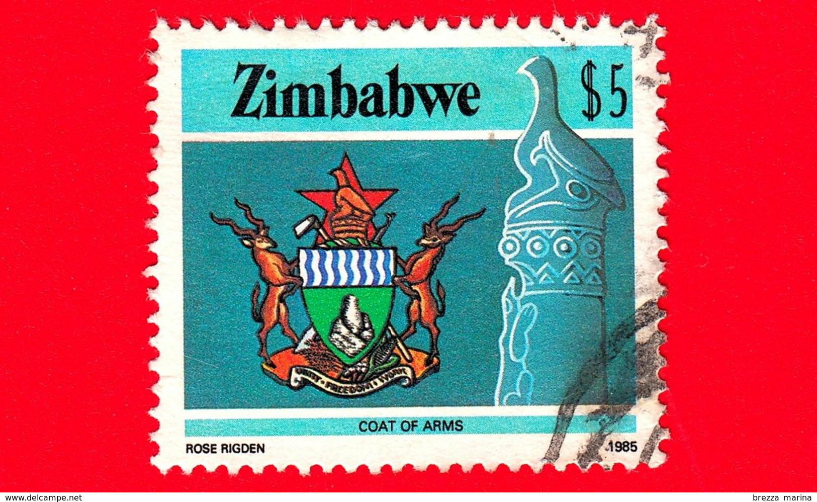 ZIMBABWE - Usato - 1985 - Cultura, Tecnologia Ed Economia - Stemmi Araldici - Coat-of-arms - $ 5 - Zimbabwe (1980-...)