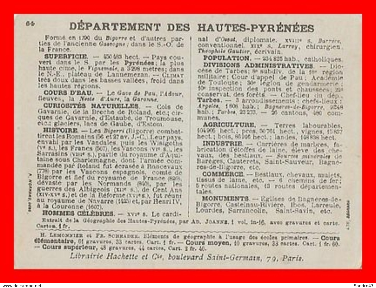 CHROMOS. Librairie HACHETTE. Département Des HAUTES-PYRENEES. Carte...D637 - Other & Unclassified