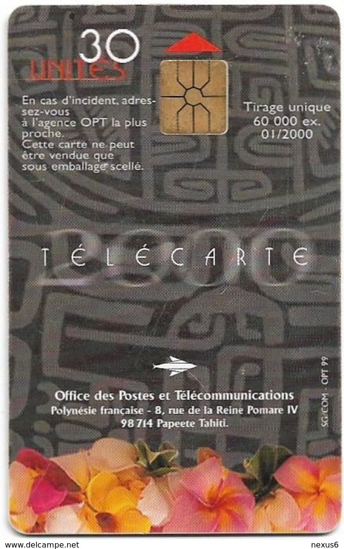 French Polynesia - OPT - Ia Orana & Maeva 2000, Gem1A Symmetr. Black, 01.2000, 30Units, 60.000ex, Used - Polynésie Française