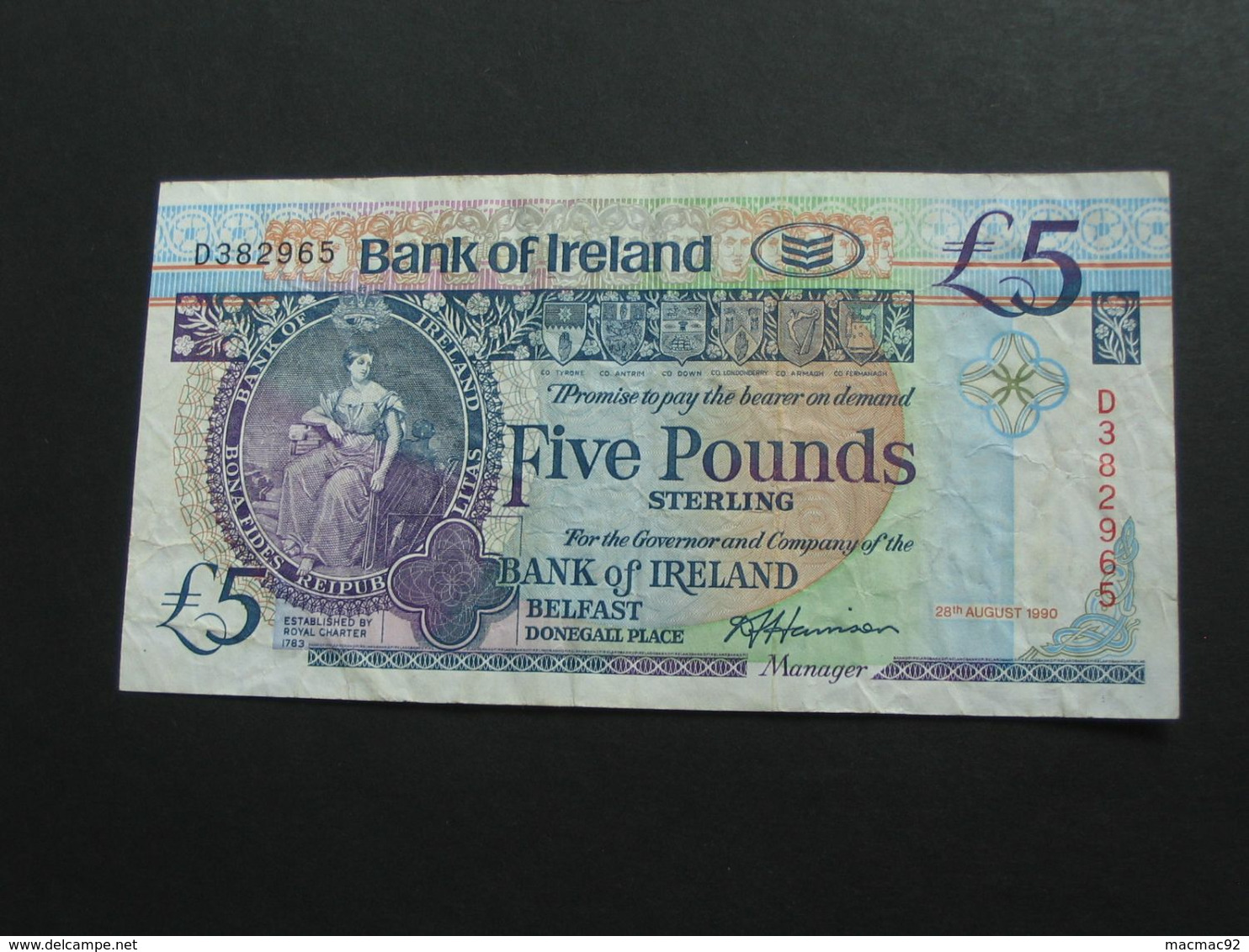 5 Five Pound 1990 - Central Bank Of Ireland - Belfast Donegall Place  **** EN ACHAT IMMEDIAT **** - Irlanda