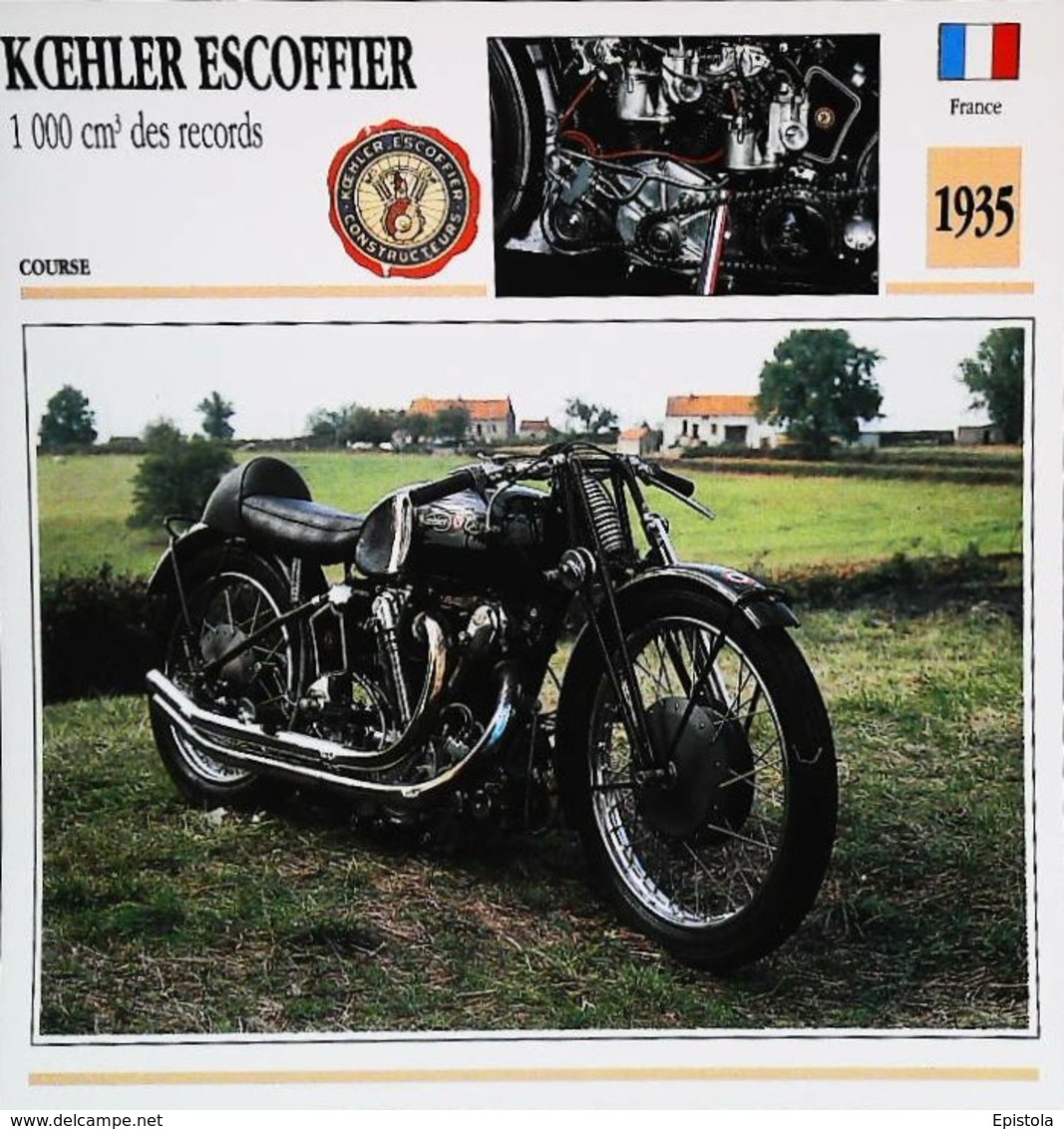 " KOEHLER ESCOFFIER 1000cc 1935 " Moto Française - Collection Fiche Technique Edito-Service S.A. - Verzamelingen