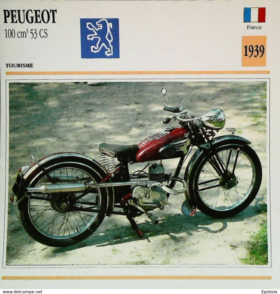 "PEUGEOT 100cc 53 CS 1939 " Moto Française - Collection Fiche Technique Edito-Service S.A. - Collezioni