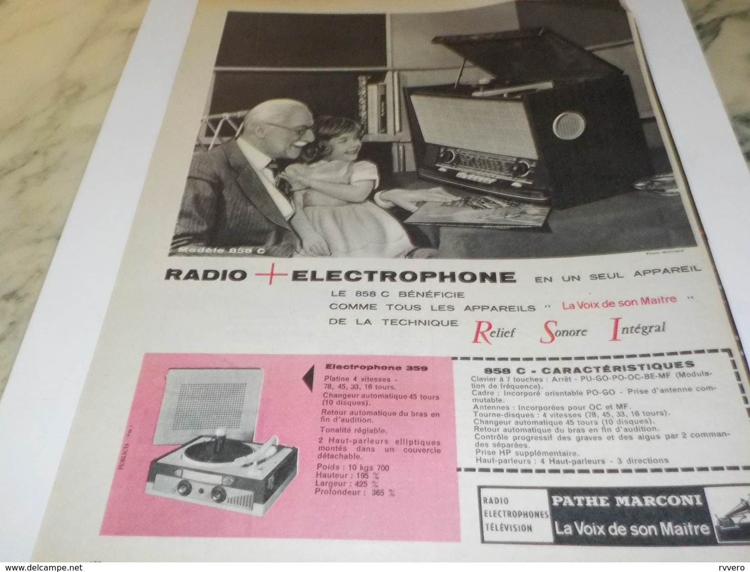 ANCIENNE PUBLICITE RADIO ELECTROPHONE  PATHE MARCONI 1954 - Andere & Zonder Classificatie