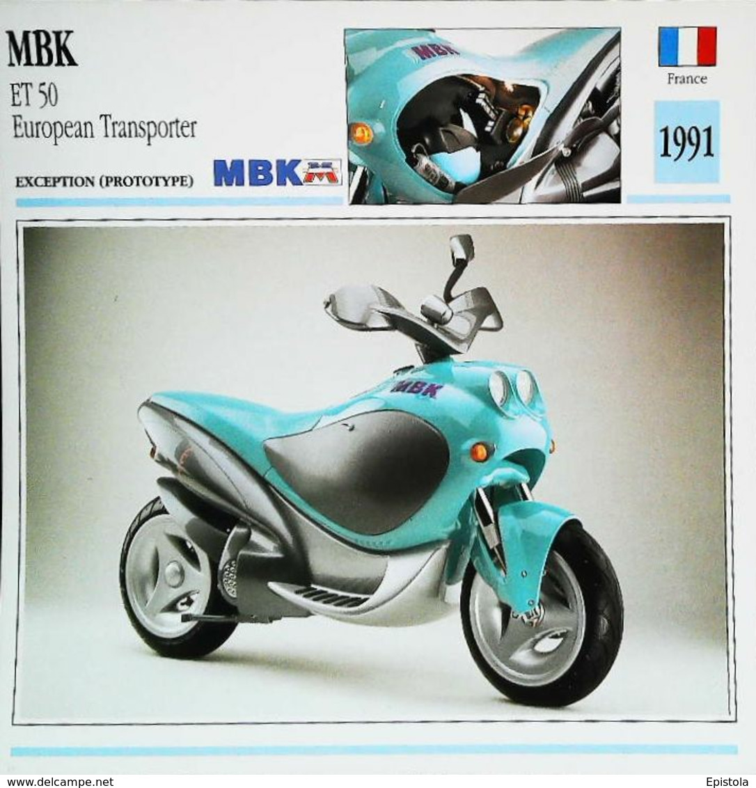 "MOTOBECANE MBK ET 50 European Transporter 1991" Moto Française - Collection Fiche Technique Edito-Service S.A. - Collections